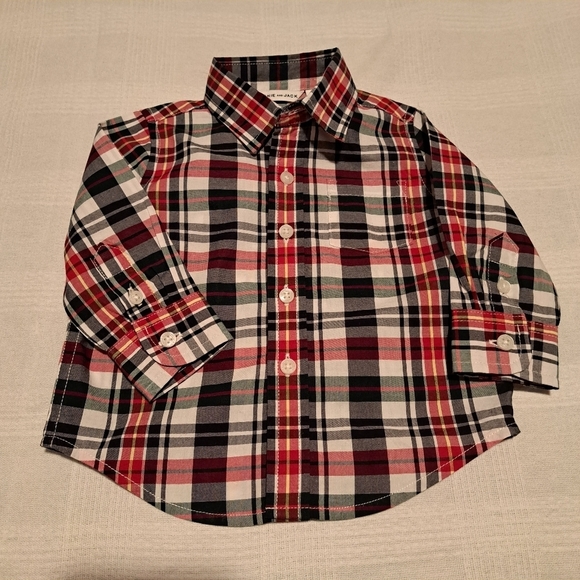 Janie and Jack boys size 3-6 months blue, red and white plaid 1 pocket shirt - Picture 1 of 6